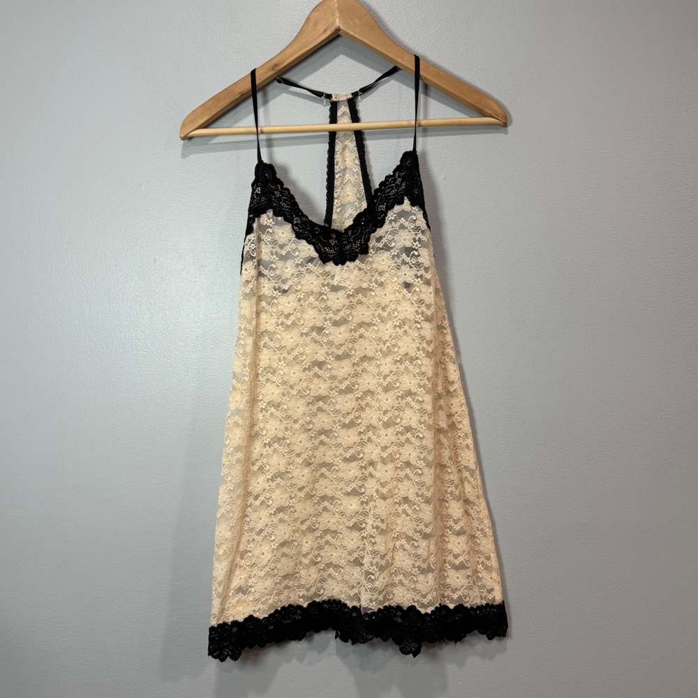 In Bloom by Jonquil Cream Black Floral Lace‎ Chemise Nightgown Small GLD015